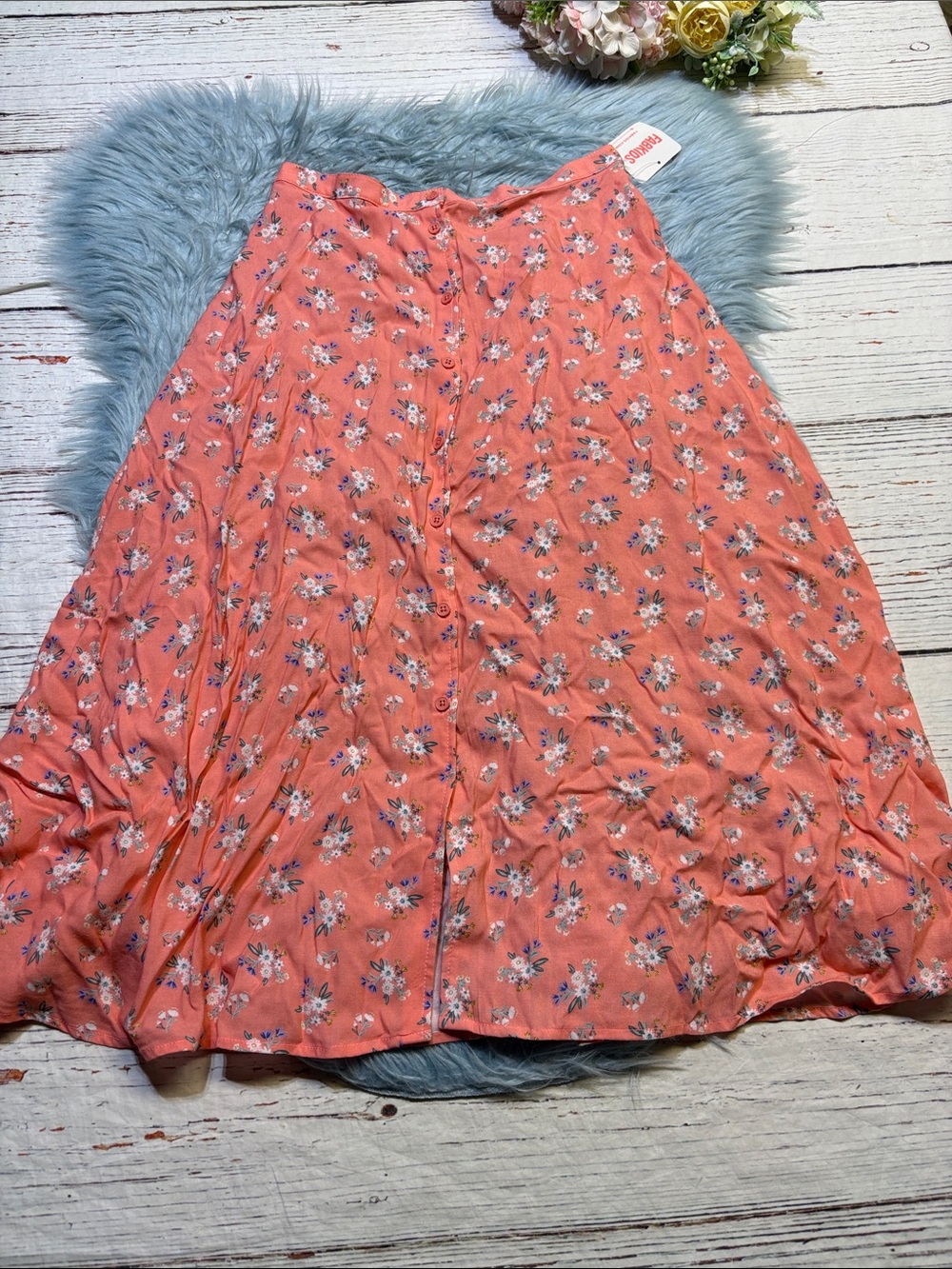 NWT fabkids Coral Floral Button Front A-Line Skirt sz 18